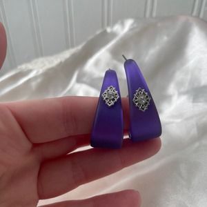 Purple Lucite Statement Earrings with Silver Sparkle Accents